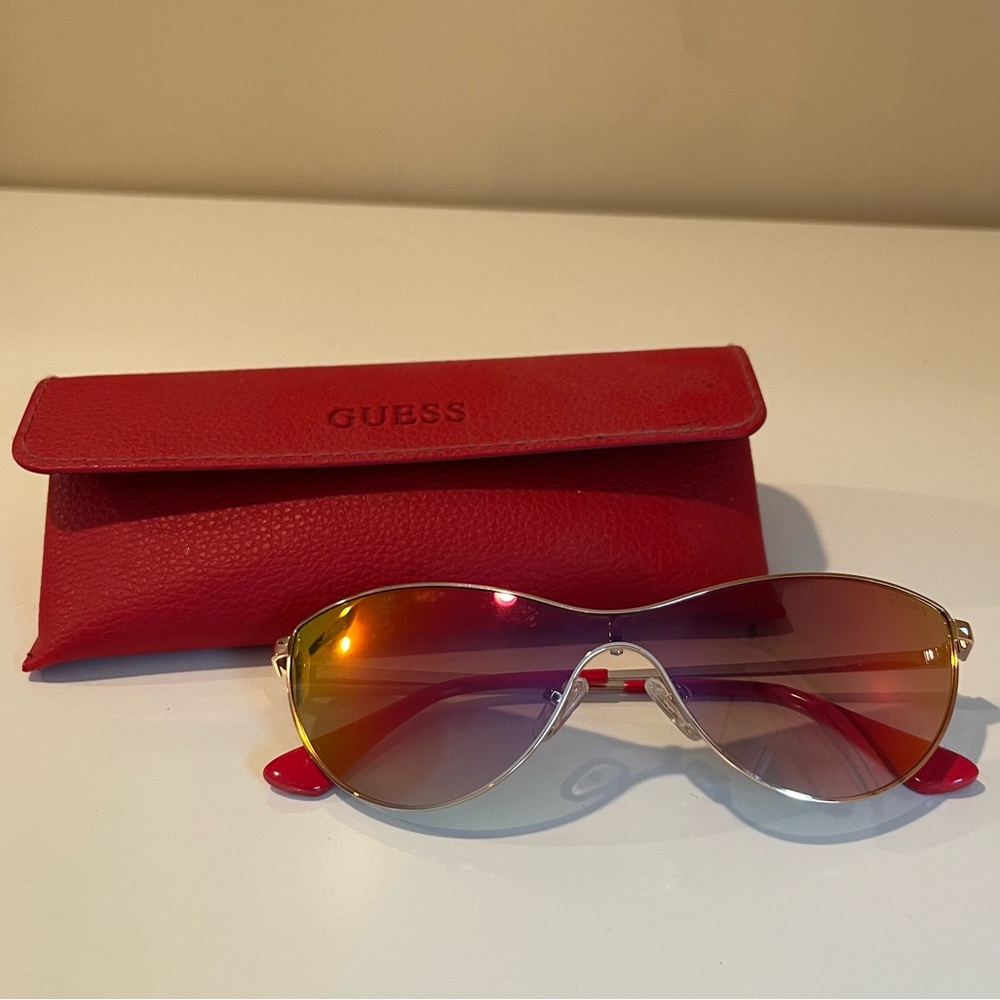 GUESS gold & red visor cat eye sunglasses